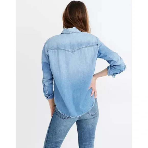 Madewell Oversized Western Snap Button Up Shirt Blue XXS - Picture 3 of 6